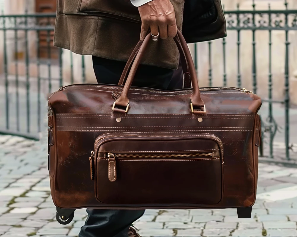 carry on leather duffle bag